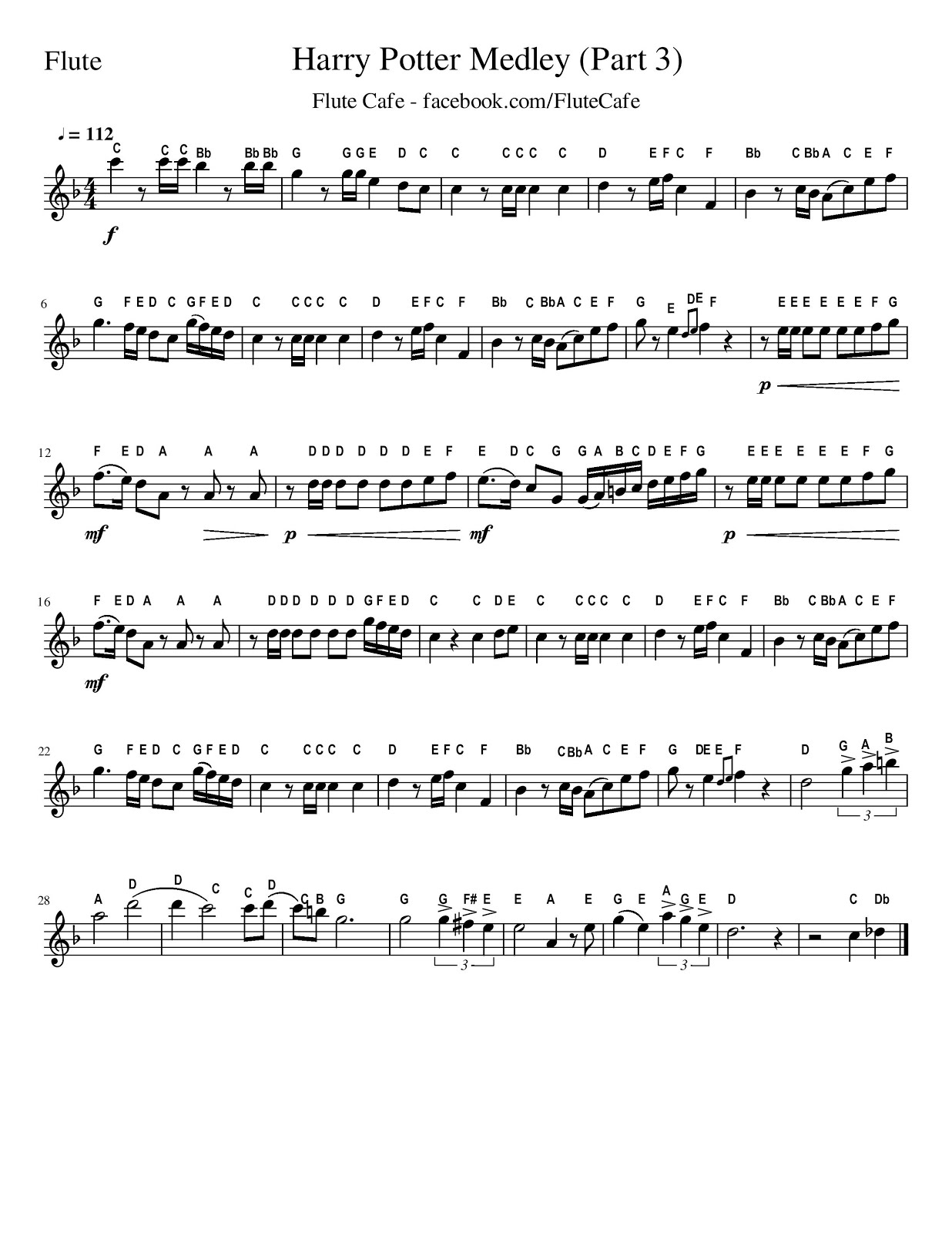 harry potter theme flute sheet music
